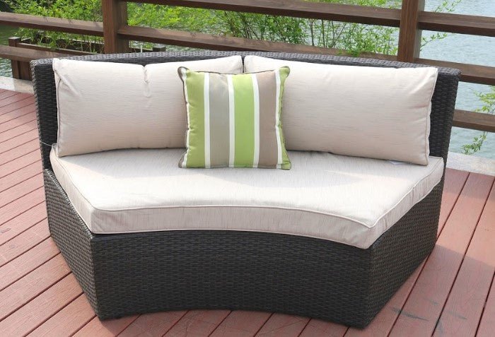 Six Piece Outdoor Black Wicker Sectional Seating Group with Beige Cushions - Montana Home & Kitchen Co.