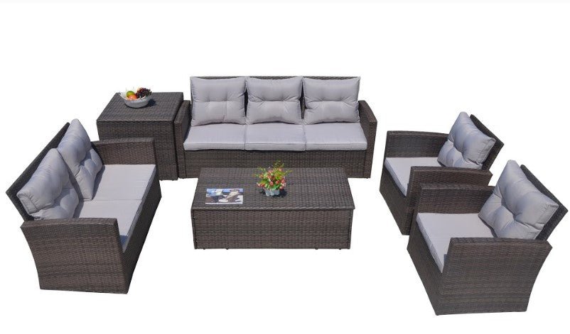 Six Piece Outdoor Brown Metal Sofa Seating Group With Cushions - Montana Home & Kitchen Co.