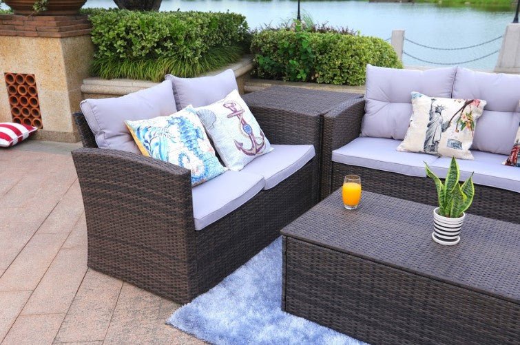 Six Piece Outdoor Brown Metal Sofa Seating Group With Cushions - Montana Home & Kitchen Co.