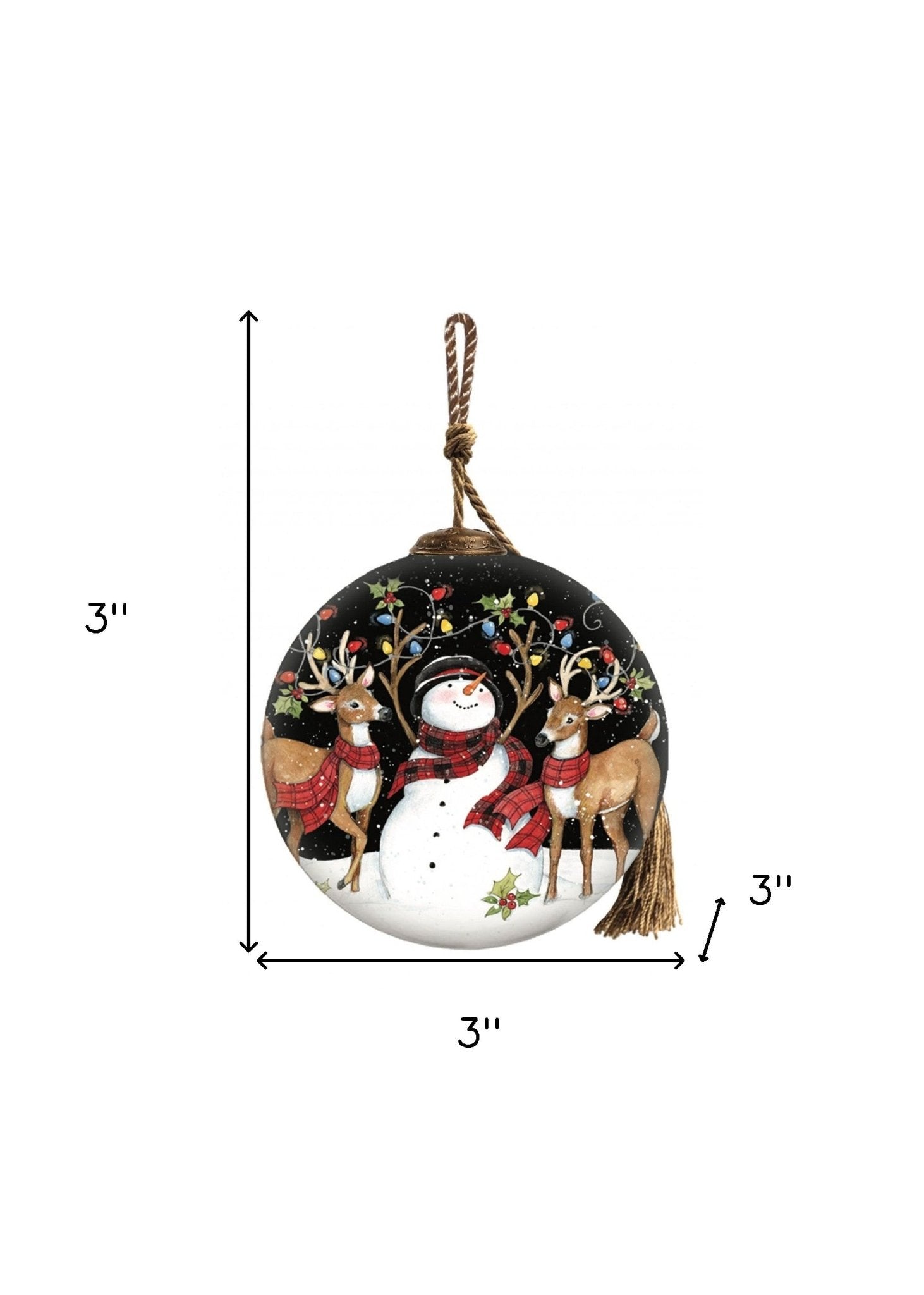 Snowman and Reindeer in Holiday Lights Hand Painted Mouth Blown Glass Ornament - Montana Home & Kitchen Co.