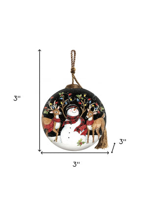 Snowman and Reindeer in Holiday Lights Hand Painted Mouth Blown Glass Ornament - Montana Home & Kitchen Co.