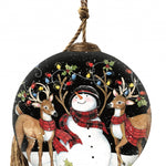 Snowman and Reindeer in Holiday Lights Hand Painted Mouth Blown Glass Ornament - Montana Home & Kitchen Co.