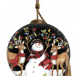 Snowman and Reindeer in Holiday Lights Hand Painted Mouth Blown Glass Ornament - Montana Home & Kitchen Co.