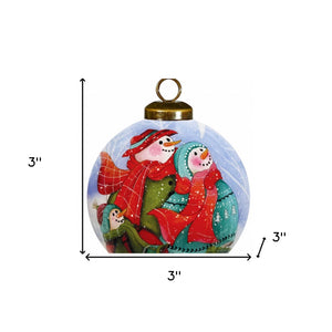 Snowman Family Bless Our Family Wordings Hand Painted Mouth Blown Glass Ornament - Montana Home & Kitchen Co.