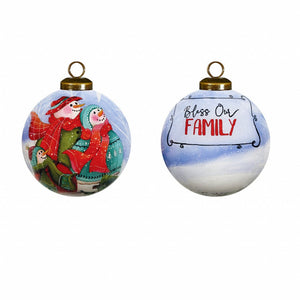 Snowman Family Bless Our Family Wordings Hand Painted Mouth Blown Glass Ornament - Montana Home & Kitchen Co.