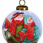 Snowman Family Bless Our Family Wordings Hand Painted Mouth Blown Glass Ornament - Montana Home & Kitchen Co.