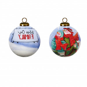 Snowman Family Bless Our Family Wordings Hand Painted Mouth Blown Glass Ornament - Montana Home & Kitchen Co.