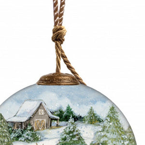 Snowy Mountains Ski Rental Hand Painted Mouth Blown Glass Ornament - Montana Home & Kitchen Co.