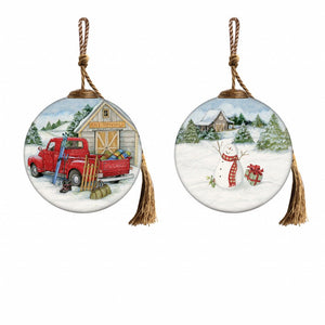 Snowy Mountains Ski Rental Hand Painted Mouth Blown Glass Ornament - Montana Home & Kitchen Co.