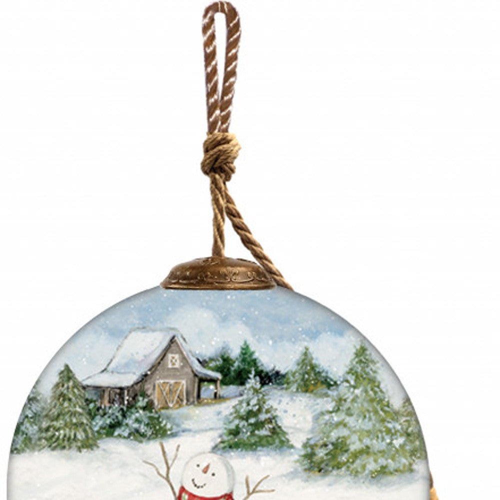 Snowy Mountains Ski Rental Hand Painted Mouth Blown Glass Ornament - Montana Home & Kitchen Co.