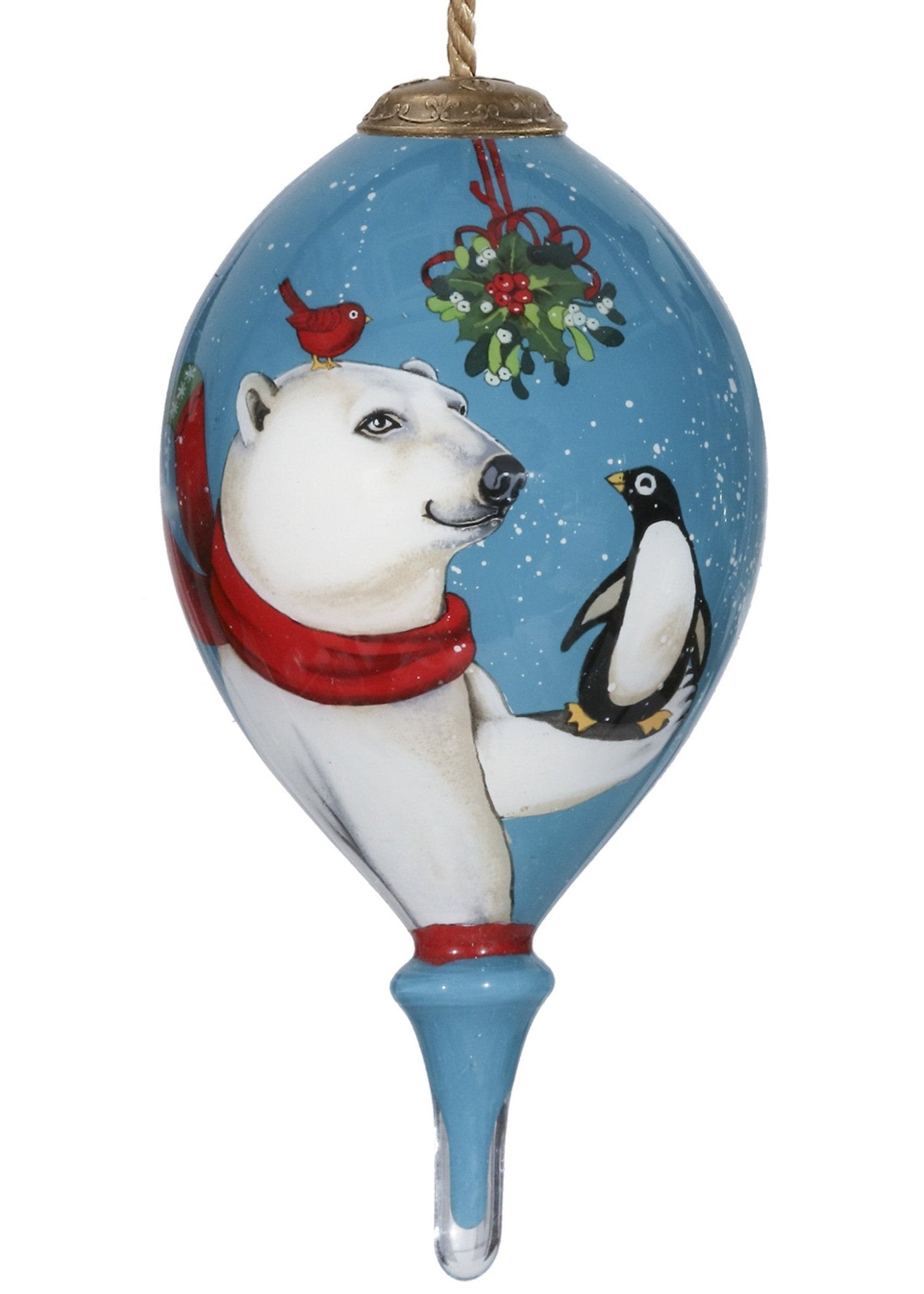 Snowy Polar Bear and Penguin Hand Painted Mouth Blown Glass Ornament - Montana Home & Kitchen Co.