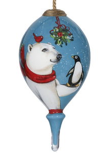 Snowy Polar Bear and Penguin Hand Painted Mouth Blown Glass Ornament - Montana Home & Kitchen Co.