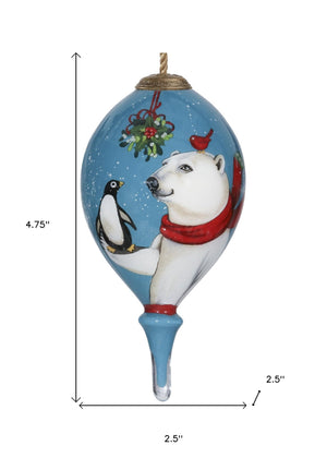 Snowy Polar Bear and Penguin Hand Painted Mouth Blown Glass Ornament - Montana Home & Kitchen Co.