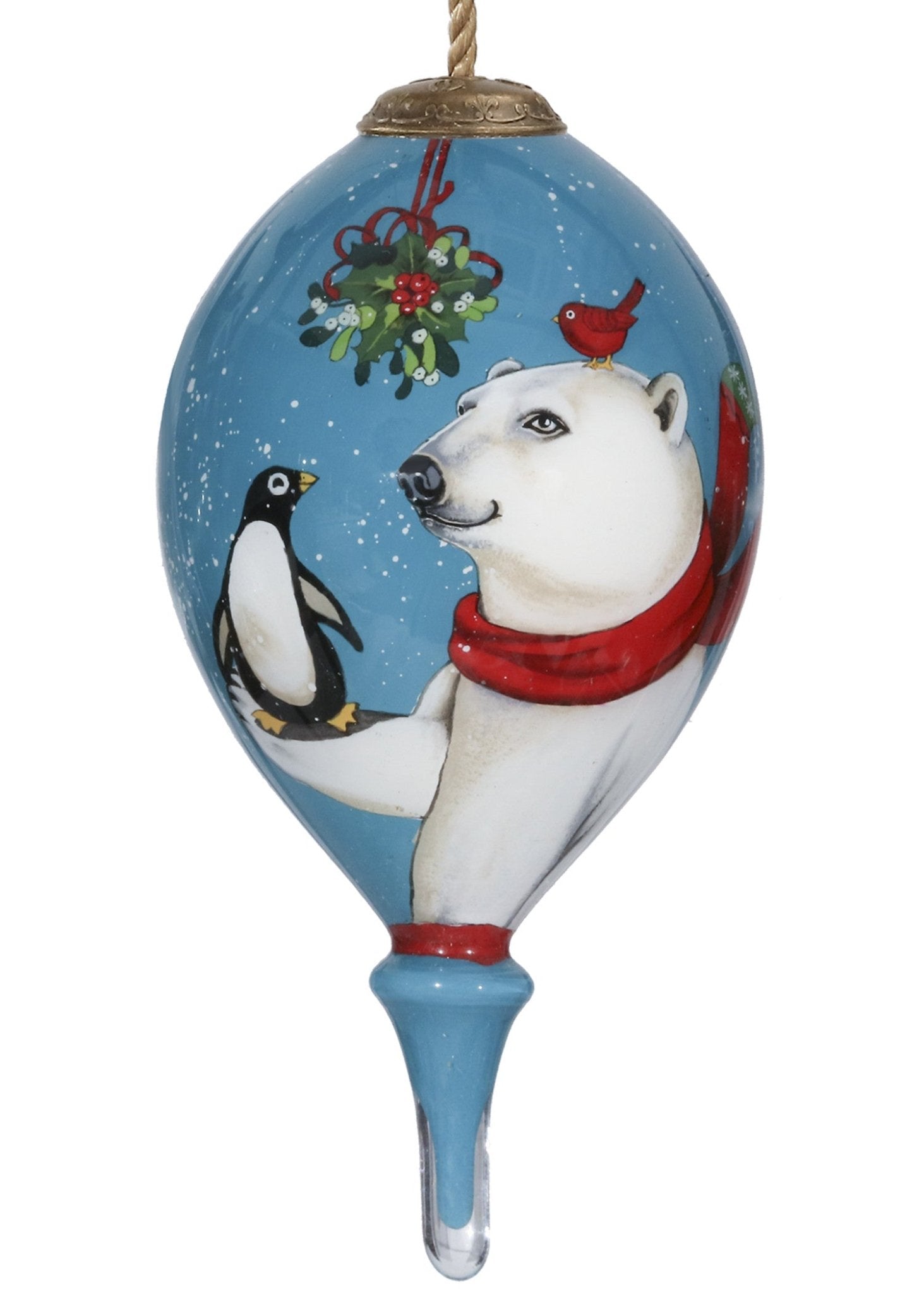 Snowy Polar Bear and Penguin Hand Painted Mouth Blown Glass Ornament - Montana Home & Kitchen Co.