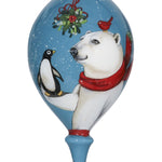 Snowy Polar Bear and Penguin Hand Painted Mouth Blown Glass Ornament - Montana Home & Kitchen Co.