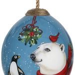 Snowy Polar Bear and Penguin Hand Painted Mouth Blown Glass Ornament - Montana Home & Kitchen Co.