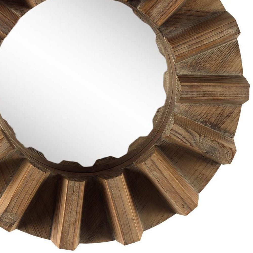 Sprocket 17" Round Walnut Finish Frame Wall Mirror - Montana Home & Kitchen Co.