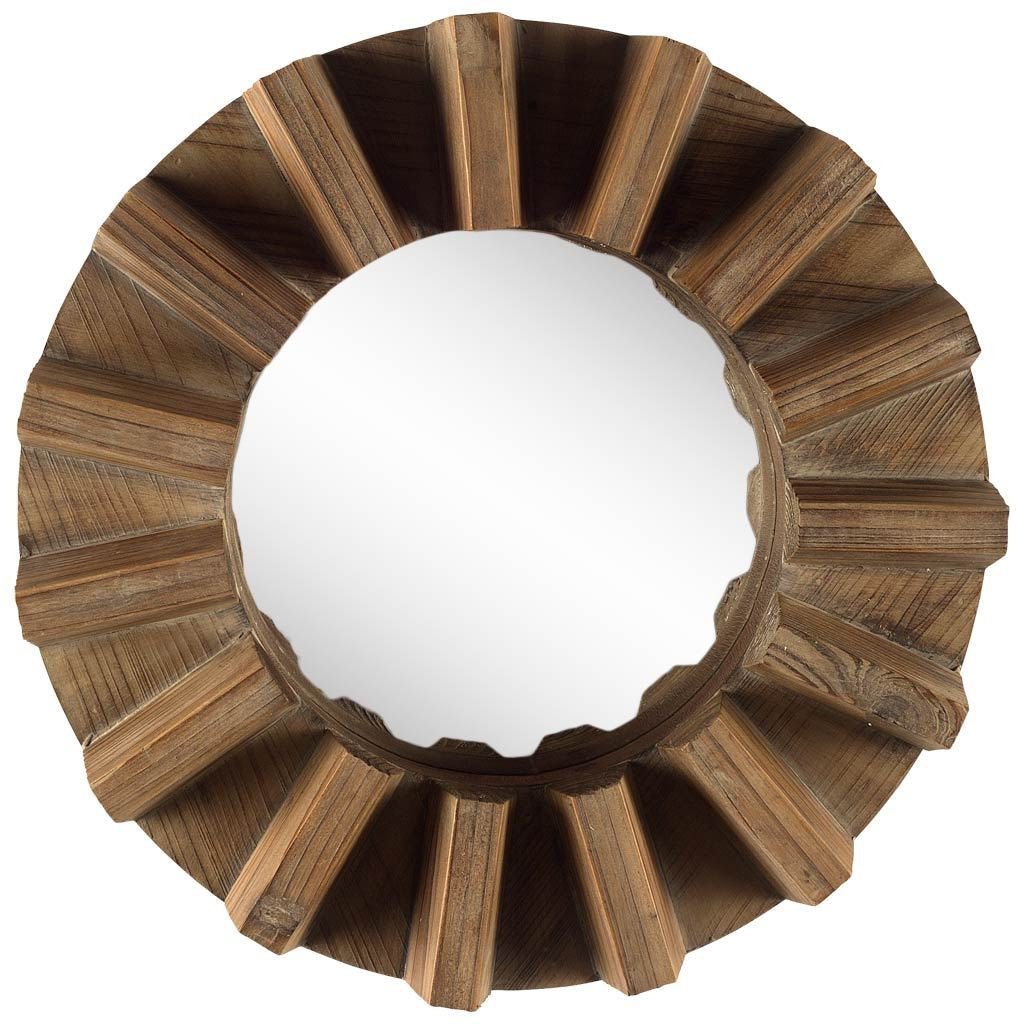 Sprocket 17" Round Walnut Finish Frame Wall Mirror - Montana Home & Kitchen Co.