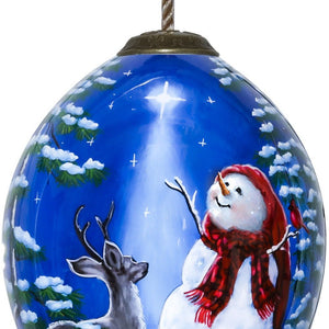 Starry Heaven and Snowman Hand Painted Mouth Blown Glass Ornament - Montana Home & Kitchen Co.