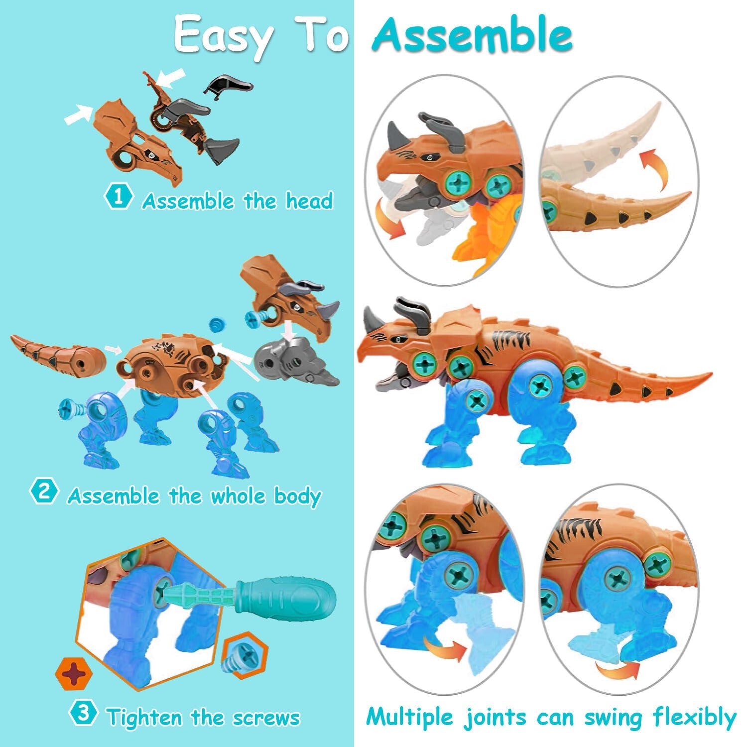 Take Apart Dinosaur Toys DIY Dinosaur Construction Building Block Assembly Toys with Electric Drill for Kids 3 to 7 Year Old - Montana Home & Kitchen Co.