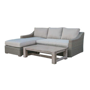 Three Piece Outdoor Gray Rattan Sectional Seating Group with Beige Cushions - Montana Home & Kitchen Co.