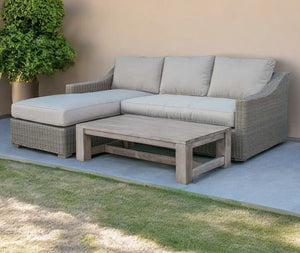 Three Piece Outdoor Gray Rattan Sectional Seating Group with Beige Cushions - Montana Home & Kitchen Co.