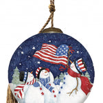 Three Snowman and an American Flag Hand Painted Mouth Blown Glass Ornament - Montana Home & Kitchen Co.