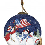 Three Snowman and an American Flag Hand Painted Mouth Blown Glass Ornament - Montana Home & Kitchen Co.