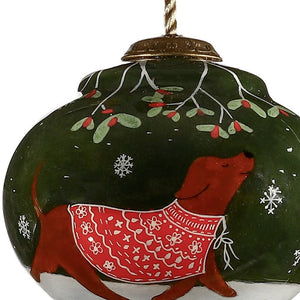 Trotting Dog in Comfy Christmas Attire Hand Painted Mouth Blown Glass Ornament - Montana Home & Kitchen Co.