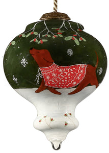 Trotting Dog in Comfy Christmas Attire Hand Painted Mouth Blown Glass Ornament - Montana Home & Kitchen Co.