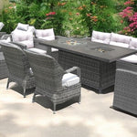 Twelve Piece Outdoor Gray Wicker Multiple Chairs Seating Group Fire Pit Included with White Cushions - Montana Home & Kitchen Co.