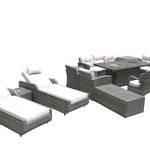 Twelve Piece Outdoor Gray Wicker Multiple Chairs Seating Group Fire Pit Included with White Cushions - Montana Home & Kitchen Co.