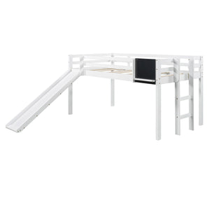 Twin Loft Bed Bed Chalkboard and Slide (White) - Montana Home & Kitchen Co.