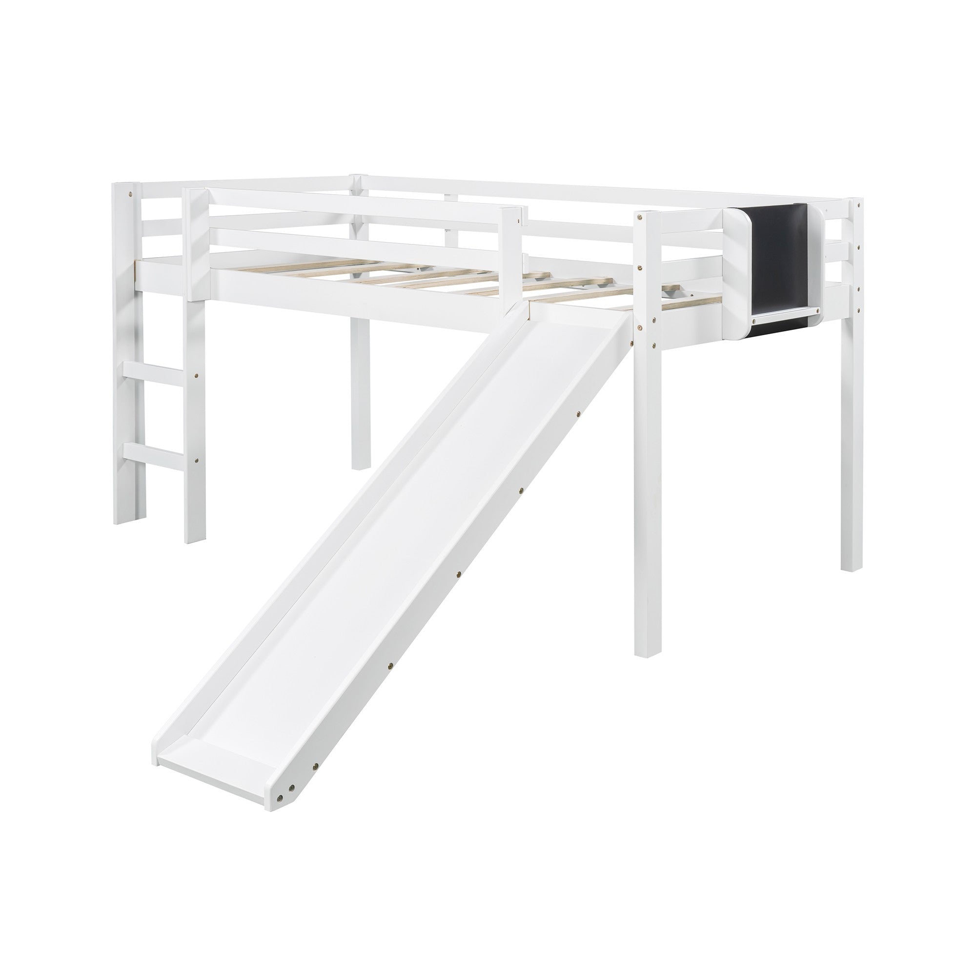 Twin Loft Bed Bed Chalkboard and Slide (White) - Montana Home & Kitchen Co.