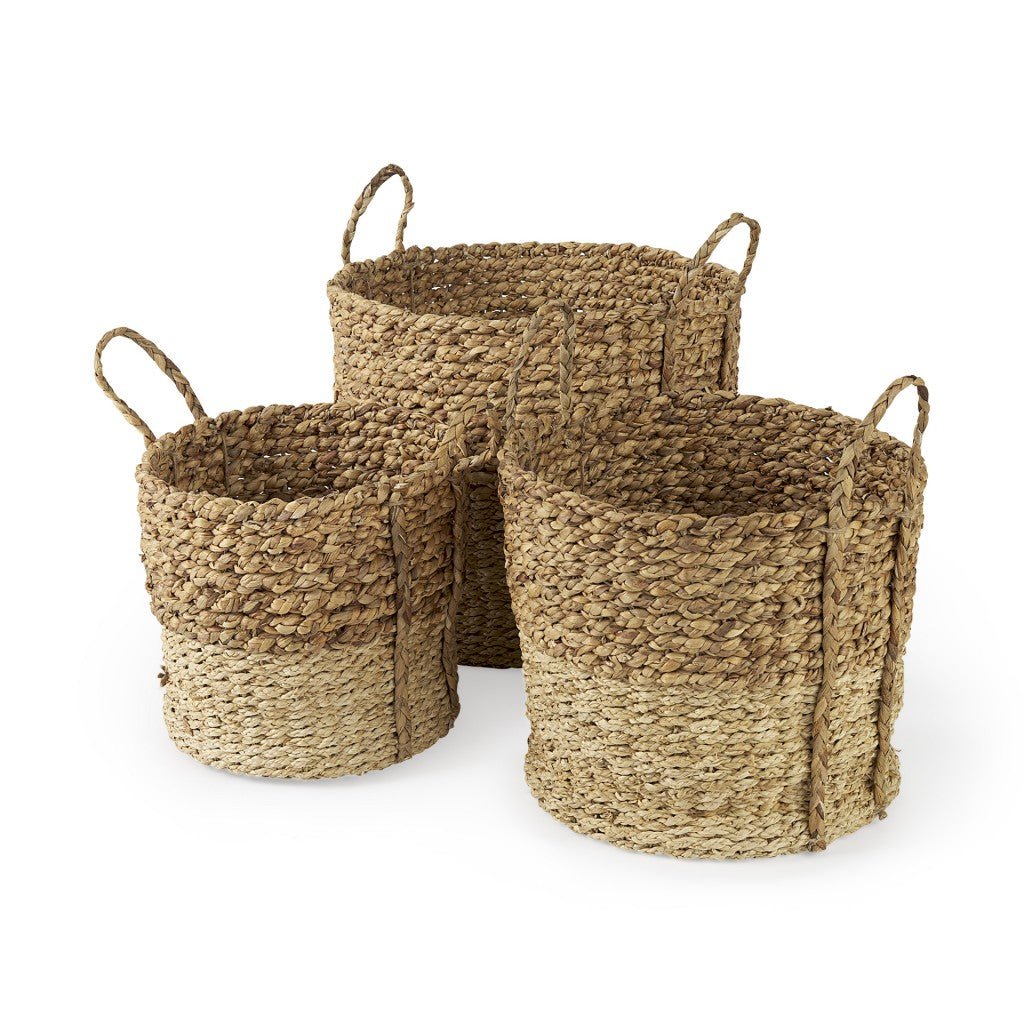 Two Tone Wicker Storage Baskets Set Of Three - Montana Home & Kitchen Co.