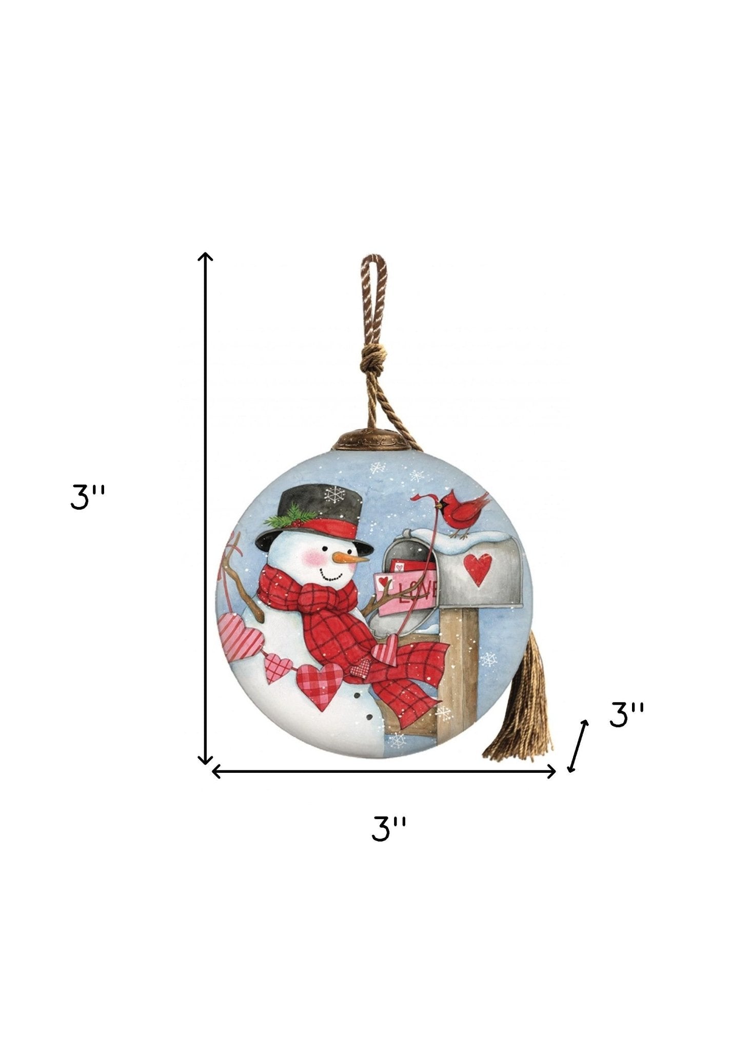 Valentine Snowman Hand Painted Mouth Blown Glass Ornament - Montana Home & Kitchen Co.