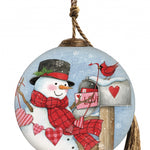 Valentine Snowman Hand Painted Mouth Blown Glass Ornament - Montana Home & Kitchen Co.