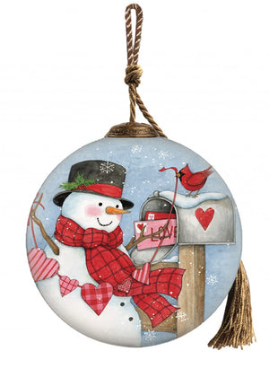 Valentine Snowman Hand Painted Mouth Blown Glass Ornament - Montana Home & Kitchen Co.