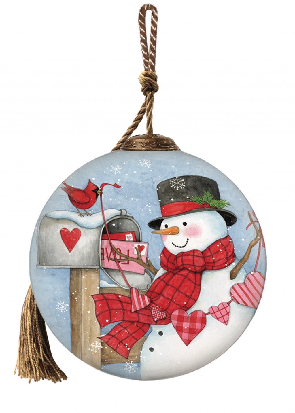 Valentine Snowman Hand Painted Mouth Blown Glass Ornament - Montana Home & Kitchen Co.