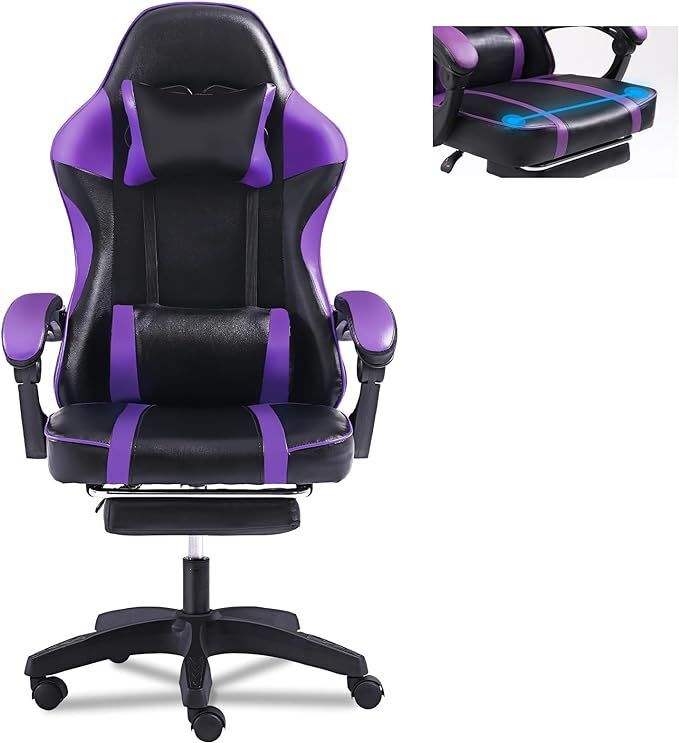 Video Game Chairs for Adults, PU Leather Gaming Chair with Footrest, 360Swivel Adjustable Lumbar Pillow Gamer Chair, Comfortable Computer Chair for Heavy People - Montana Home & Kitchen Co.