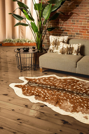 White And Brown Faux Cowhide Area Rug Off 5' X 8' Tufted Washable Non Skid - Montana Home & Kitchen Co.