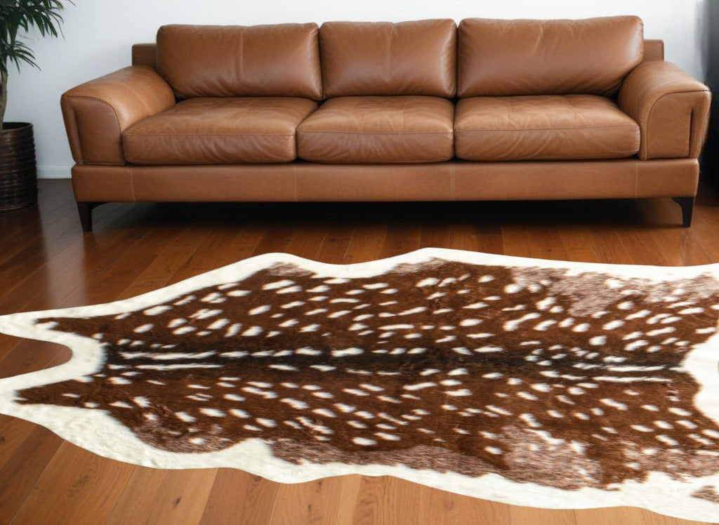 White And Brown Faux Cowhide Area Rug Off 5' X 8' Tufted Washable Non Skid - Montana Home & Kitchen Co.