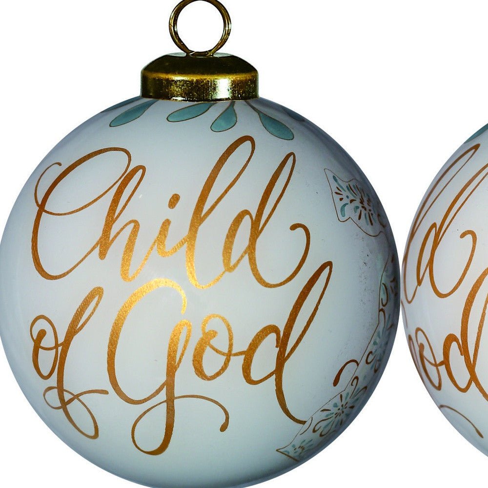 White and Gold Child of God Hand Painted Mouth Blown Glass Ornament - Montana Home & Kitchen Co.