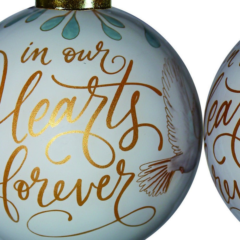 White and Gold In Our Hearts Forever Hand Painted Mouth Blown Glass Ornament - Montana Home & Kitchen Co.