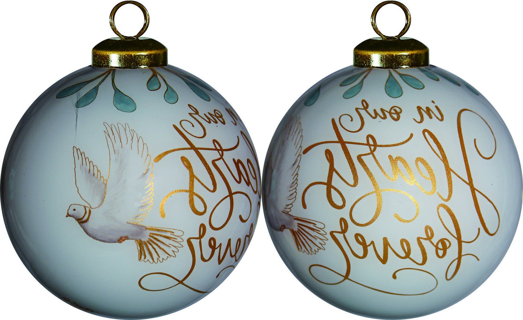 White and Gold In Our Hearts Forever Hand Painted Mouth Blown Glass Ornament - Montana Home & Kitchen Co.