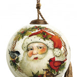 Winter Wreath Forest Santa Hand Painted Mouth Blown Glass Ornament - Montana Home & Kitchen Co.