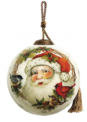 Winter Wreath Forest Santa Hand Painted Mouth Blown Glass Ornament - Montana Home & Kitchen Co.