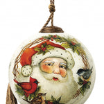 Winter Wreath Forest Santa Hand Painted Mouth Blown Glass Ornament - Montana Home & Kitchen Co.