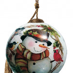 Winter Wreath Forest Snowman Hand Painted Mouth Blown Glass Ornament - Montana Home & Kitchen Co.