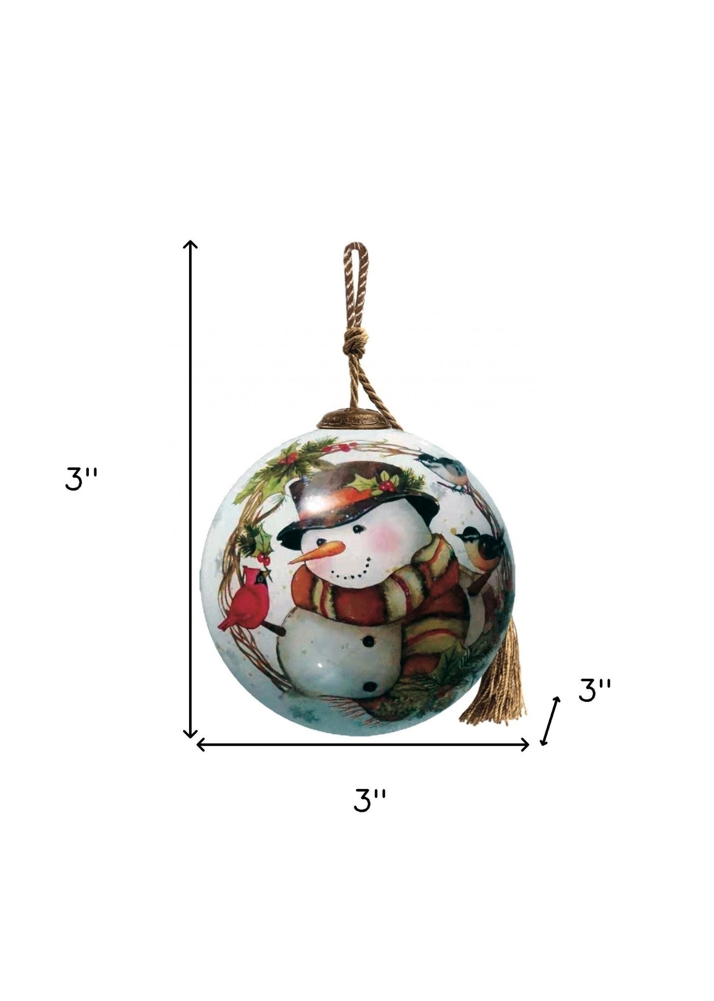 Winter Wreath Forest Snowman Hand Painted Mouth Blown Glass Ornament - Montana Home & Kitchen Co.